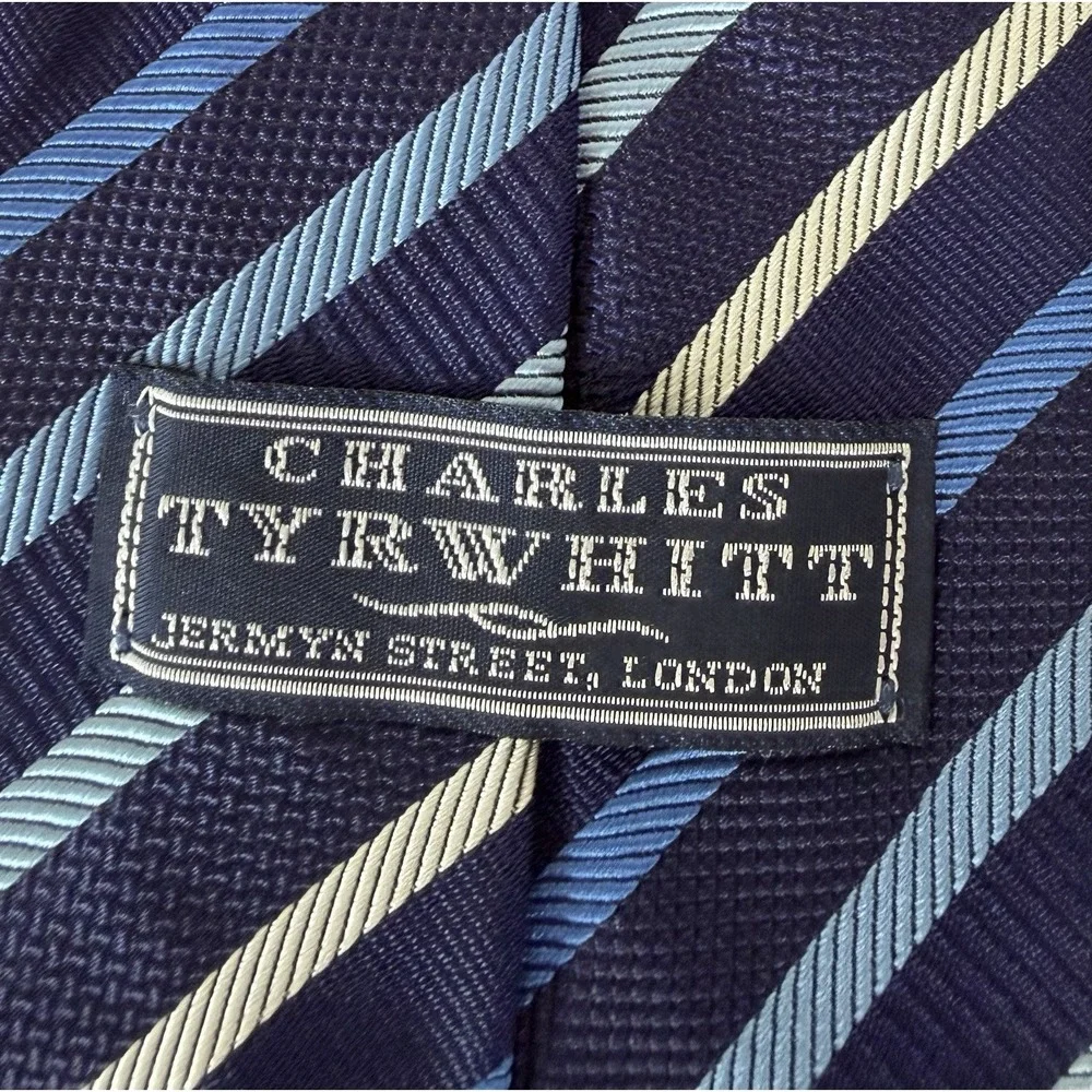 Charles Tyrwhitt Men's Woven Silk Tie Navy/Blue/White Striped One Size